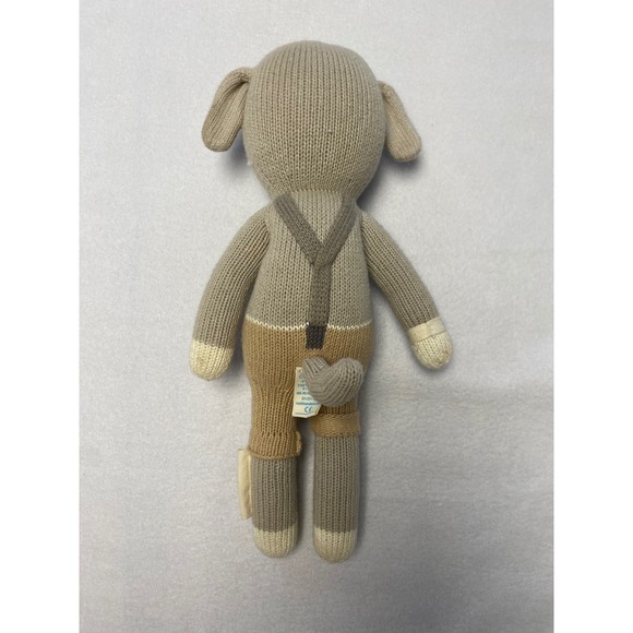 Cuddle + Kind Dog Doll Knitted Stuffed Animal Handmade Peru Bowtie Suspenders - Picture 4 of 6